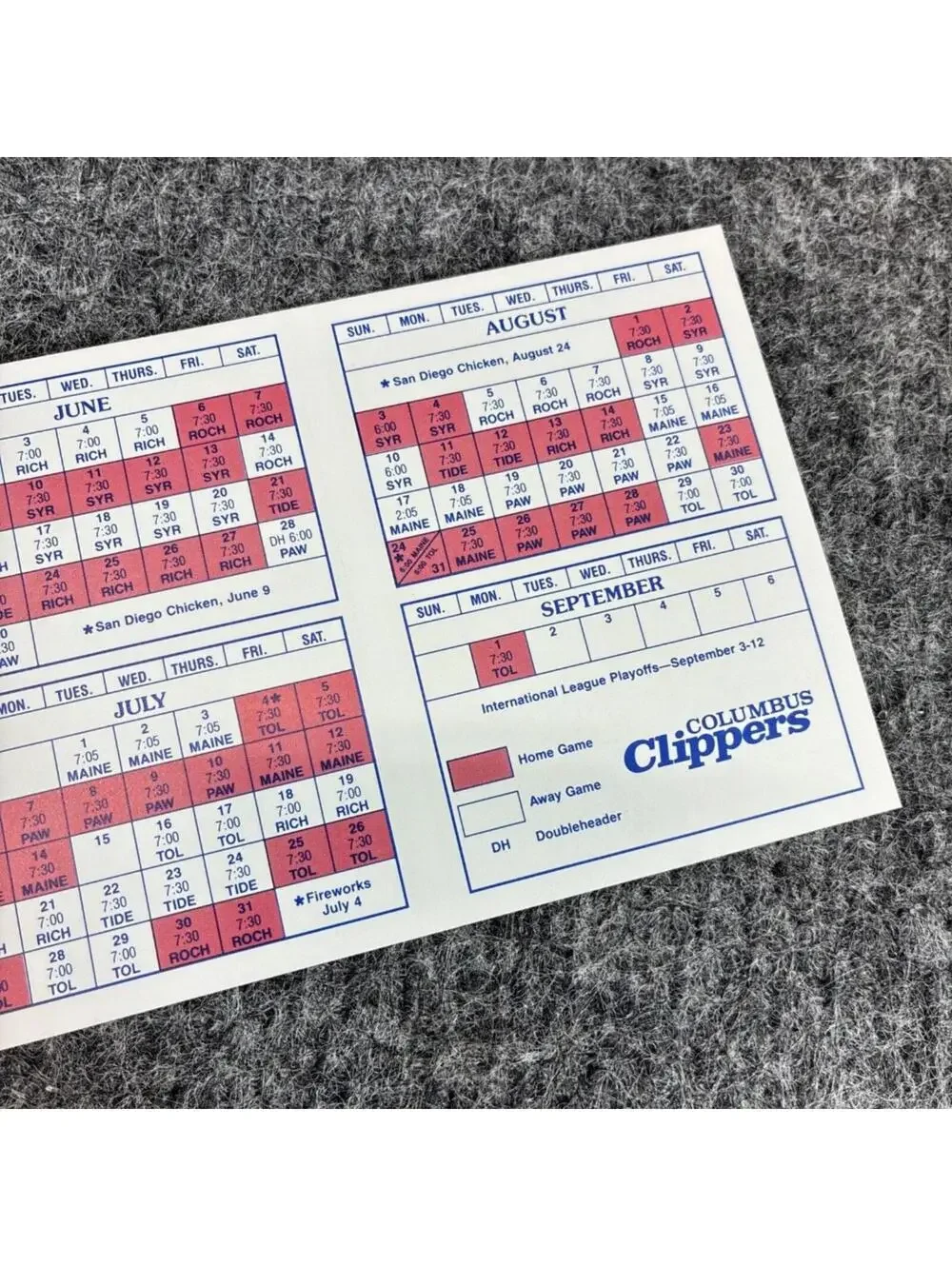 Vintage 1986 Columbus Clippers Pocket Schedule Marathon Gas 10th Anniversary